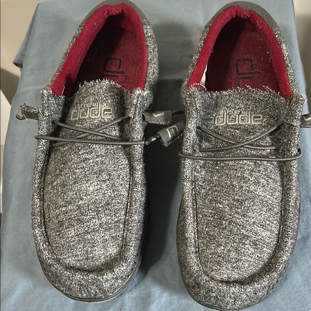 Hey Dude Gray and Red Slip-On Loafers